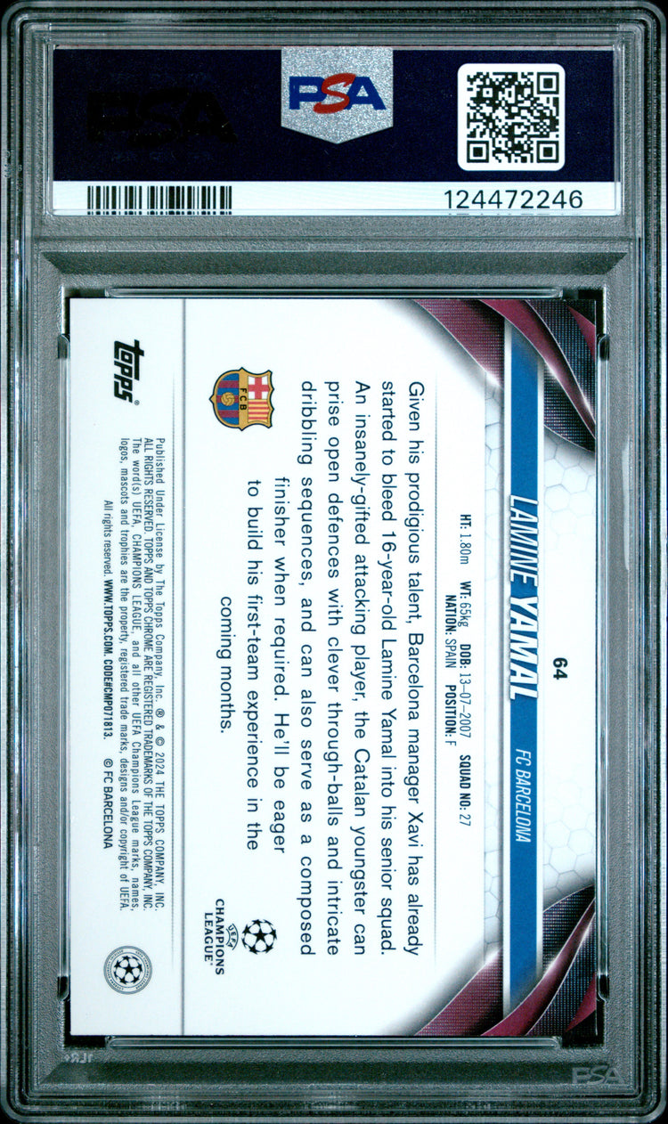 Graded 2023 Topps Chrome UCC Lamine Yamal #64 Rookie RC Soccer Card PSA 10 Gem Mint
