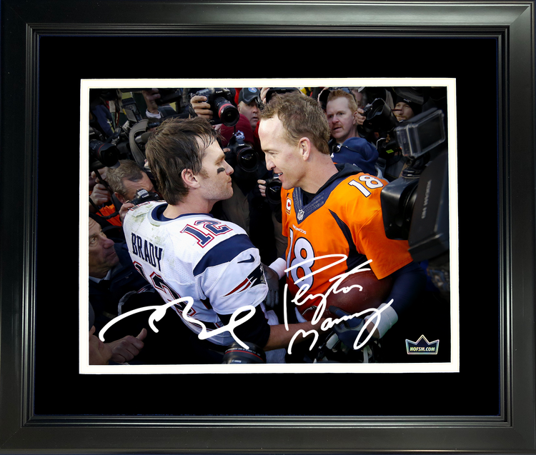 Framed Tom Brady & Peyton Manning Dual Facsimile Laser Engraved Signature Auto 11"x14" Football Photo HOFSM Holo