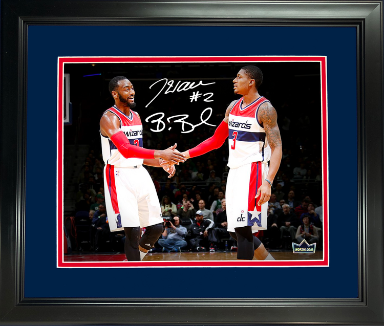 Framed John Wall & Bradley Beal Dual Facsimile Laser Engraved Signature Auto 11"x14" Basketball Photo HOFSM Holo
