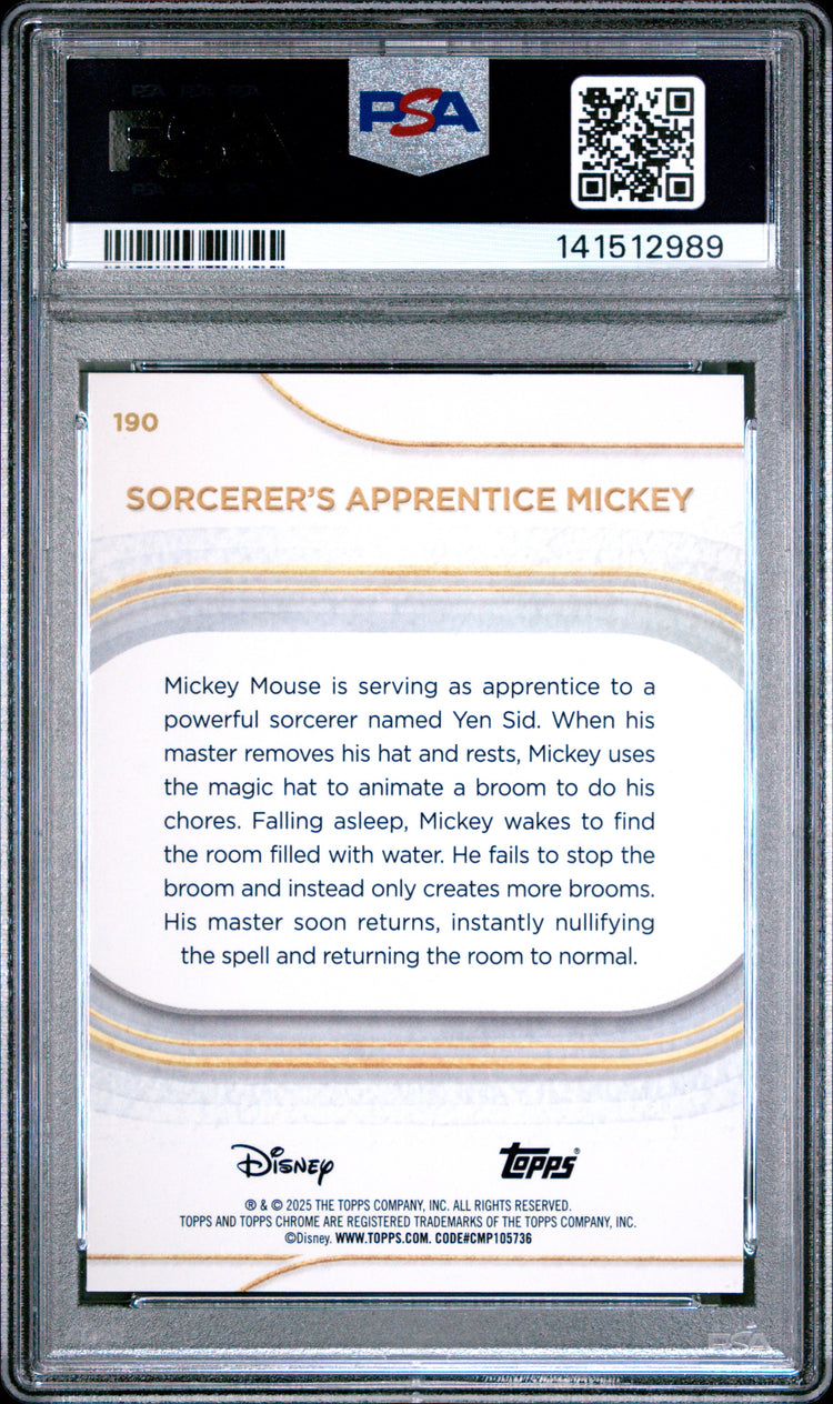 Graded 2025 Topps Chrome Disney Sorcerer's Apprentice Mickey #190 Fantasia Trading Card PSA 10 Gem Mint