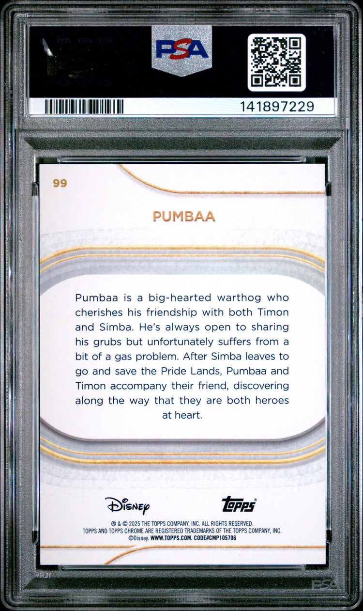 Graded 2025 Topps Chrome Disney Pumbaa #99 Pink Refractor #/250 The Lion King Trading Card PSA 10 Gem Mint