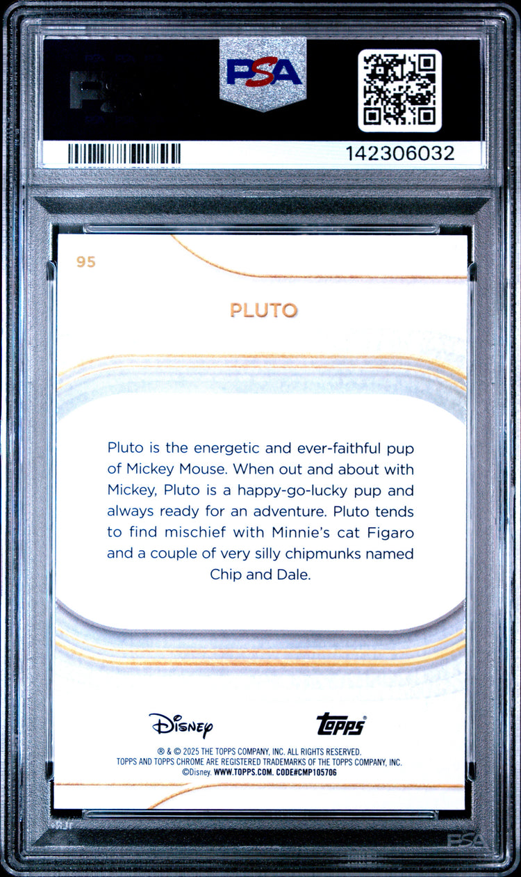 Graded 2025 Topps Chrome Disney Sapphire Pluto #95 Trading Card PSA 10 Gem Mint