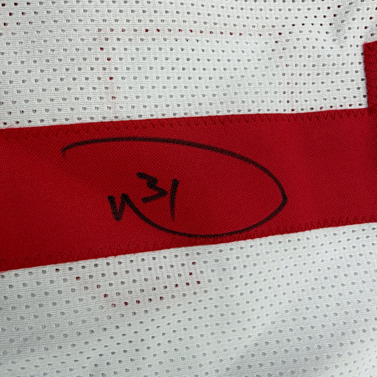 Autographed/Signed Donte Whitner San Francisco White Football Jersey Beckett BAS COA