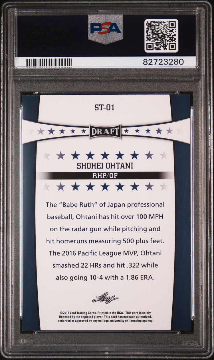 Graded 2018 Leaf Draft Shohei Ohtani #ST-01 Draft Stars Rookie RC Baseball Card PSA 10 Gem Mint