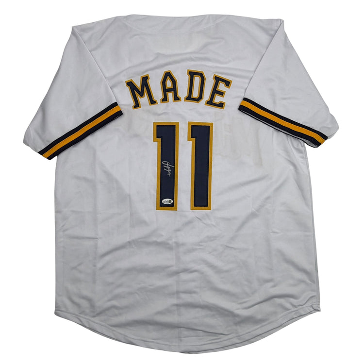 Autographed/Signed Jesus Made Milwaukee White Baseball Jersey JSA COA