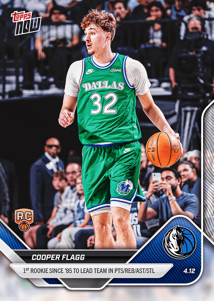 2025 Topps Now Cooper Flagg #253 1st Rookie Since '85 to Lead Team in Pts/Reb/Ast/Stl Dallas Mavericks Rookie RC Basketball Card