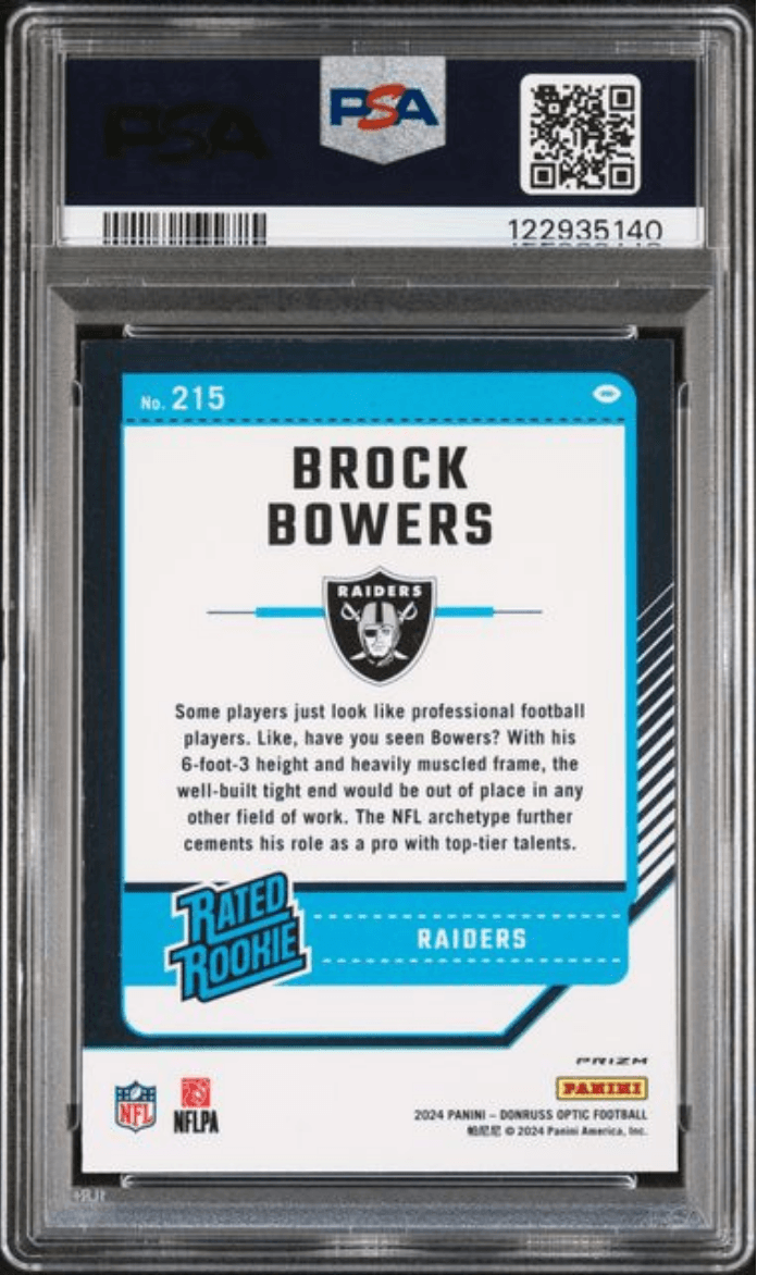 Graded 2024 Panini Donruss Optic Brock Bowers #215 Blue Hyper Rookie RC Football Card PSA 10 Gem Mint