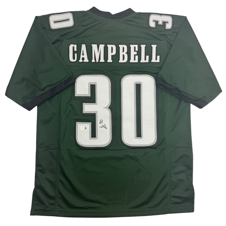 Autographed/Signed Jihaad Campbell Philadelphia Green Football Jersey Beckett BAS COA