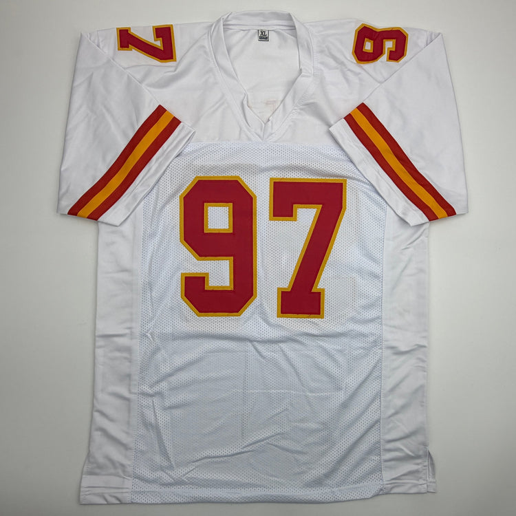 Autographed/Signed Felix Anudike-Uzomah Kansas City White Football Jersey JSA COA
