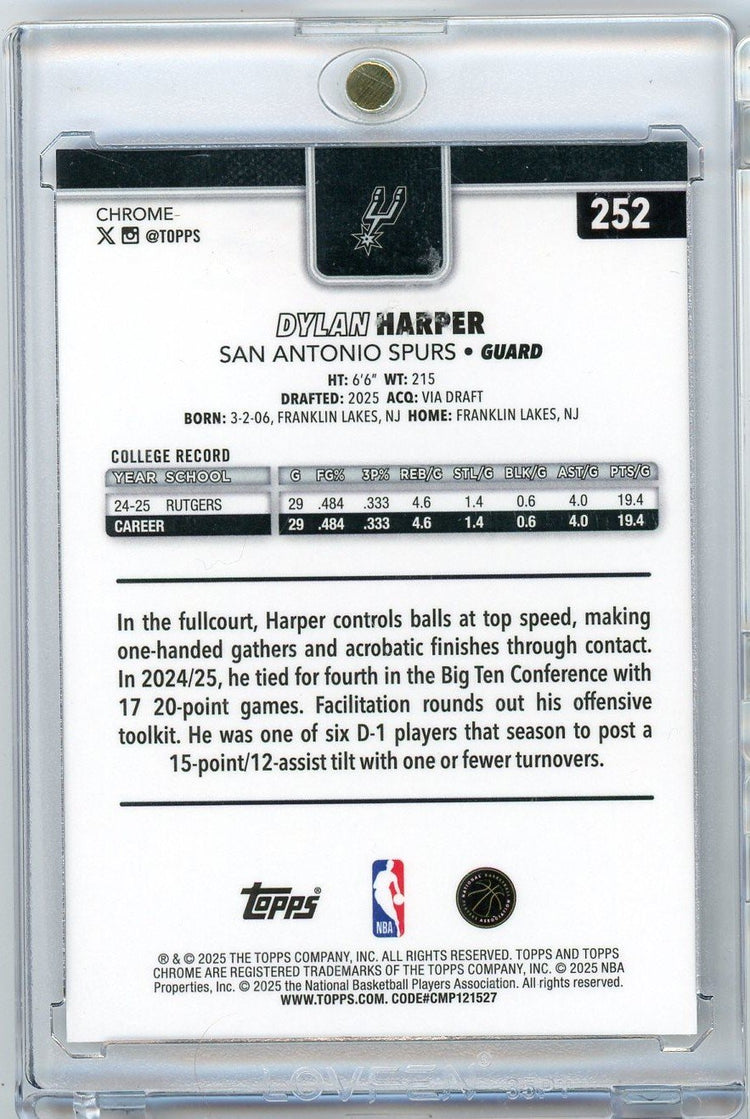 2025 Topps Chrome Dylan Harper #252 /75 Purple Wave Refractor Rookie RC Basketball Card