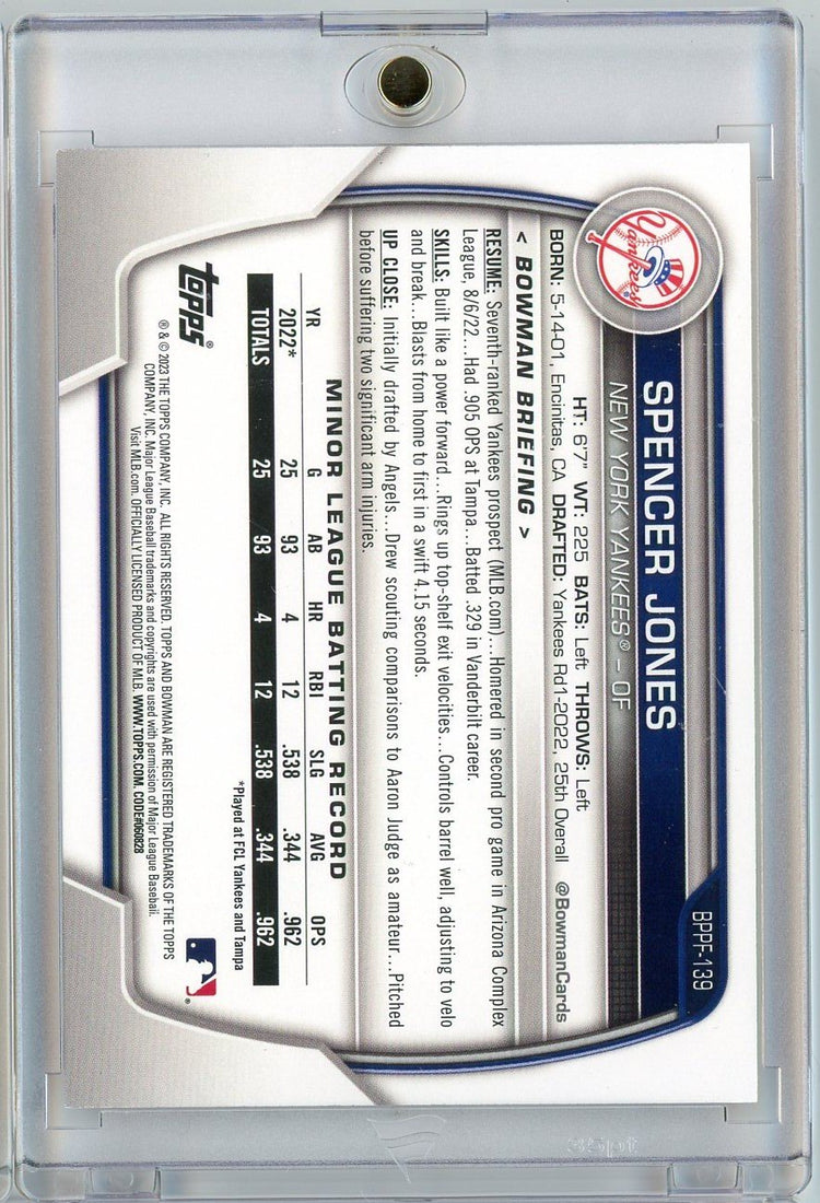 2023 Topps Bowman 1st Edition Spencer Jones #BPPF139 /25 Orange Foil Rookie RC Baseball Card