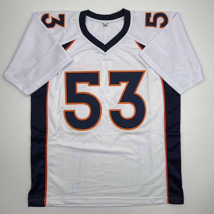 Autographed/Signed Bill Romanowski Denver White Football Jersey Beckett BAS COA