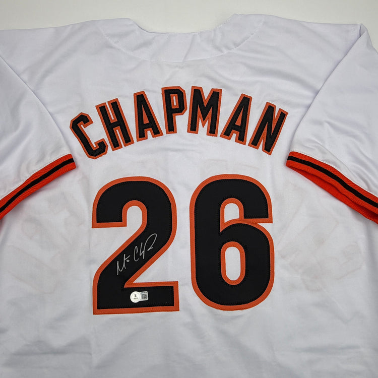 Autographed/Signed Matt Chapman San Francisco White Baseball Jersey Beckett BAS COA