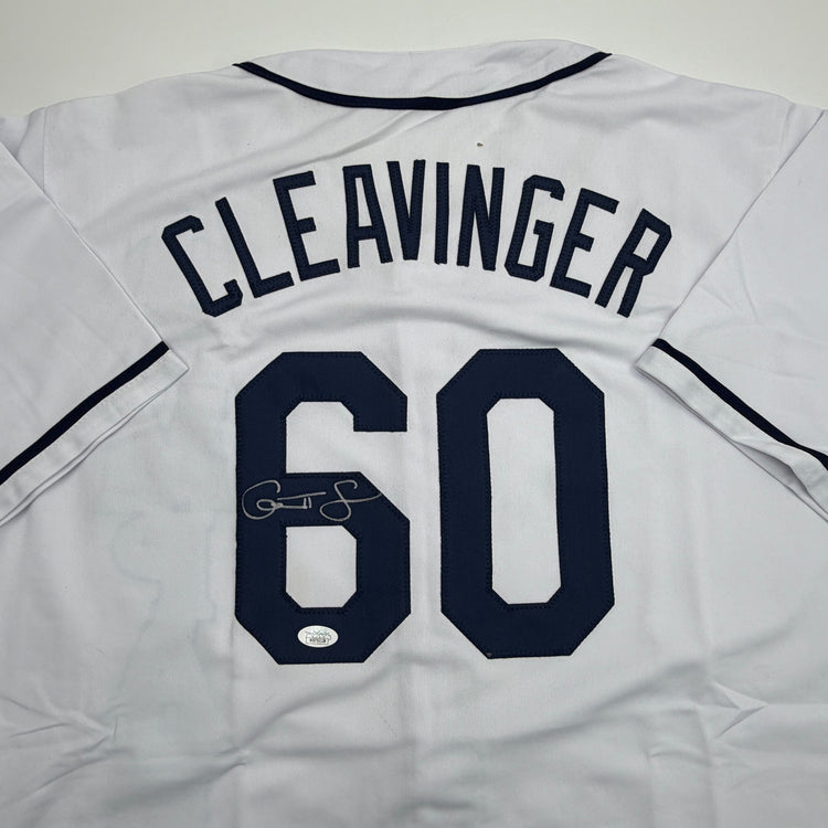 Autographed/Signed Garrett Cleavinger Tampa Bay White Baseball Jersey JSA COA