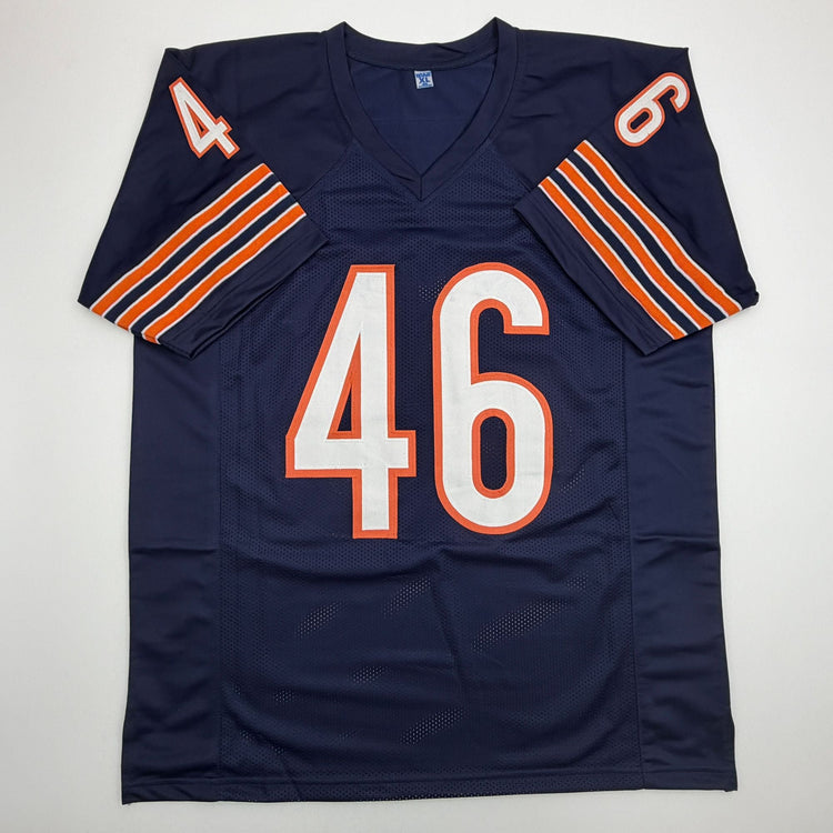 Autographed/Signed Doug Plank Chicago Blue Football Jersey JSA COA