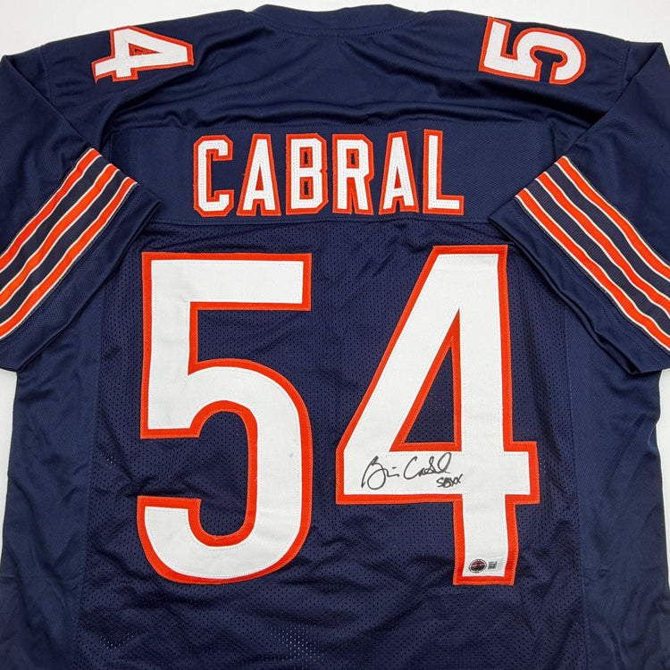 Autographed/Signed Brian Cabral Chicago Blue Football Jersey Beckett BAS COA