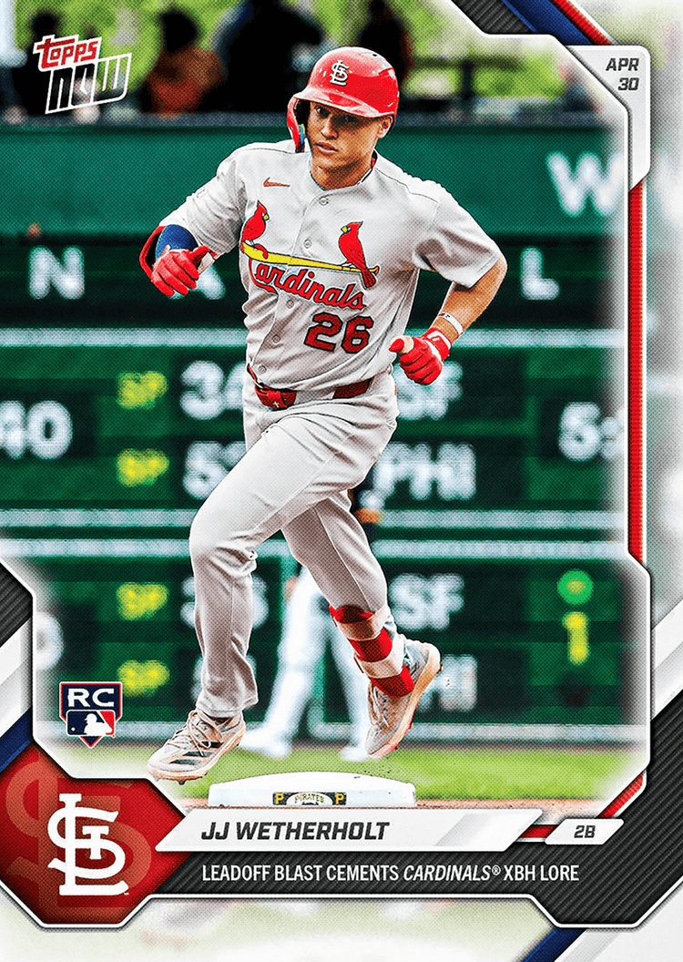 2026 Topps Now JJ Wetherholt #144 Leadoff Blast Cements Cardinals XBH Lore St Louis Cardinals Rookie RC Baseball Card