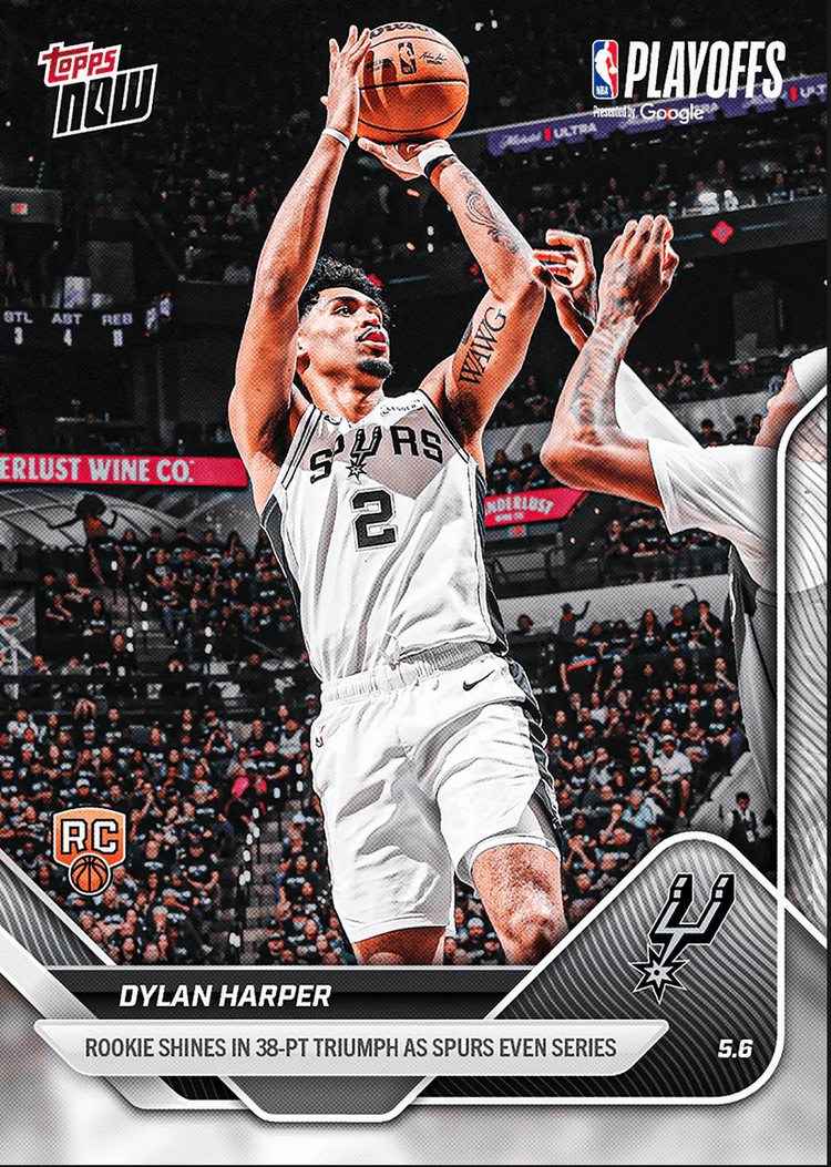2025 Topps Now Dylan Harper #297 Rookie Shines in 38 Point Triumph As Spurs Even Series San Antonio Spurs Rookie RC Basketball Card