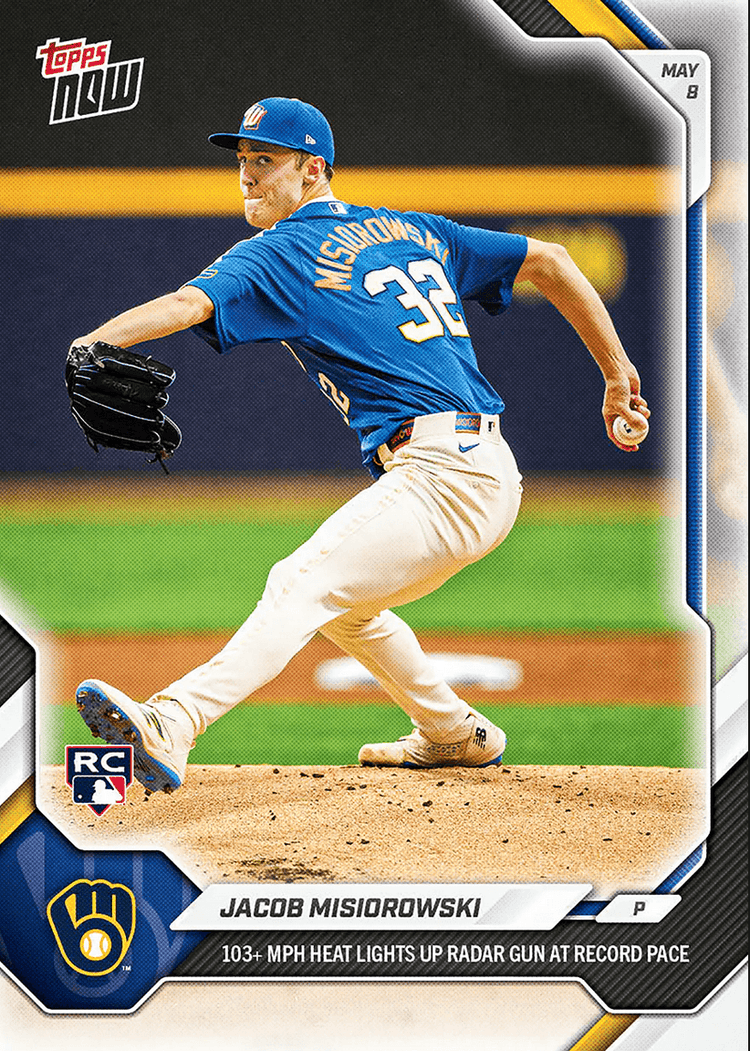 2026 Topps Now Jacob Misiorowski #178 103+ MPH Heat Lights Up Radar Gun At Record Pace Milwaukee Brewers Rookie RC Baseball Card