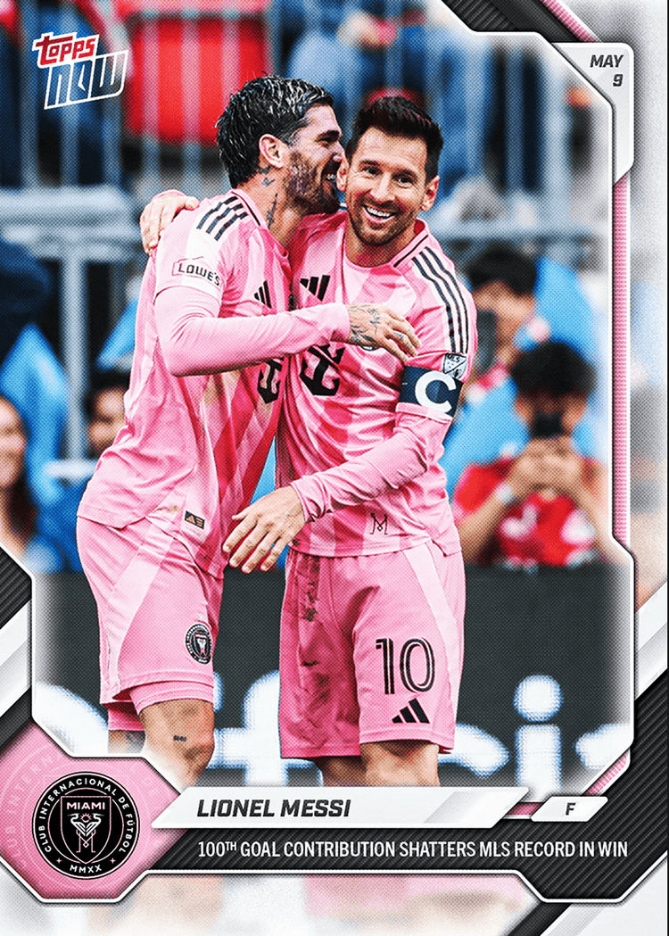 2026 Topps Now Lionel Messi #39 100th Goal Contribution Shatters MLS Record in Win Inter Miami Soccer Card