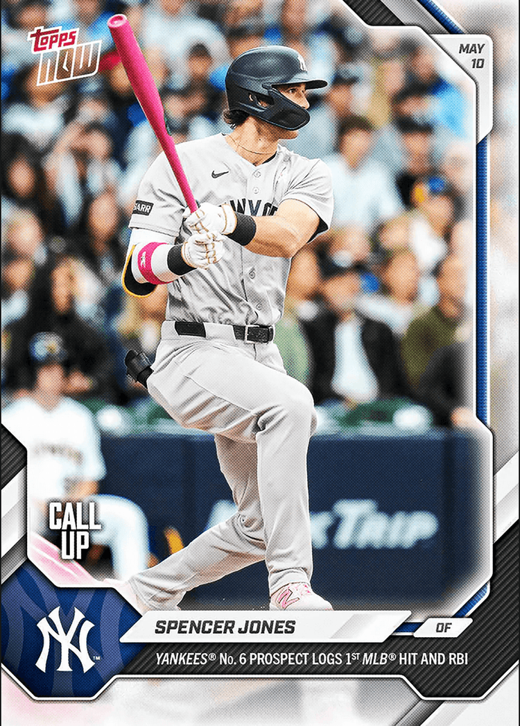 2026 Topps Now Spencer Jones #186 Yankees Number 6 Prospect Logs 1st MLB Hit and RBI New York Yankees Rookie RC Baseball Card
