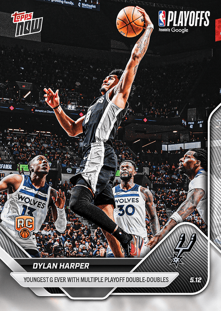 2025 Topps Now Dylan Harper #309 Youngest Guard Ever with Multiple Playoff Double Doubles San Antonio Spurs Rookie RC Basketball Card