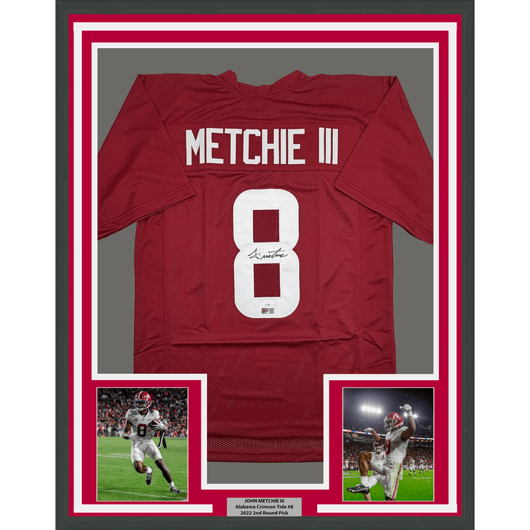 Framed Autographed/Signed John Metchie III 35x39 Alabama Red College Football Jersey JSA COA