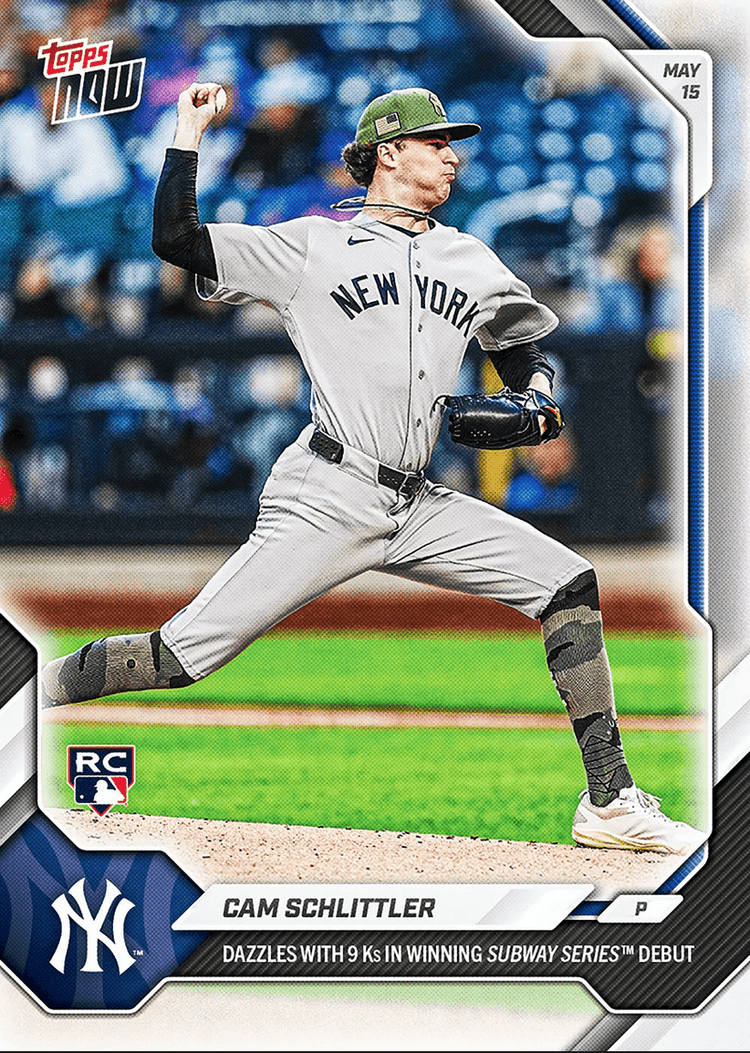2026 Topps Now Cam Schlittler #206 Dazzles with 9Ks in Winning Subway Series Debut New York Yankees Rookie RC Baseball Card
