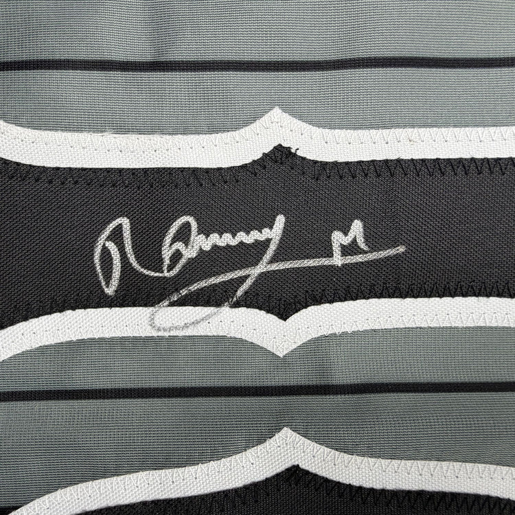 Autographed/Signed Ronny Mauricio New York Grey Pinstripe City Connect Baseball Jersey Beckett BAS COA