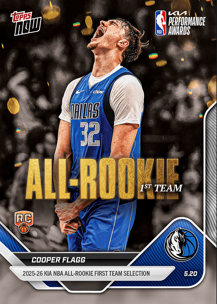 2025 Topps Now Cooper Flagg #AR01 2025-26 KIA NBA All Rookie First Team Selection Dallas Mavericks Rookie RC Basketball Card