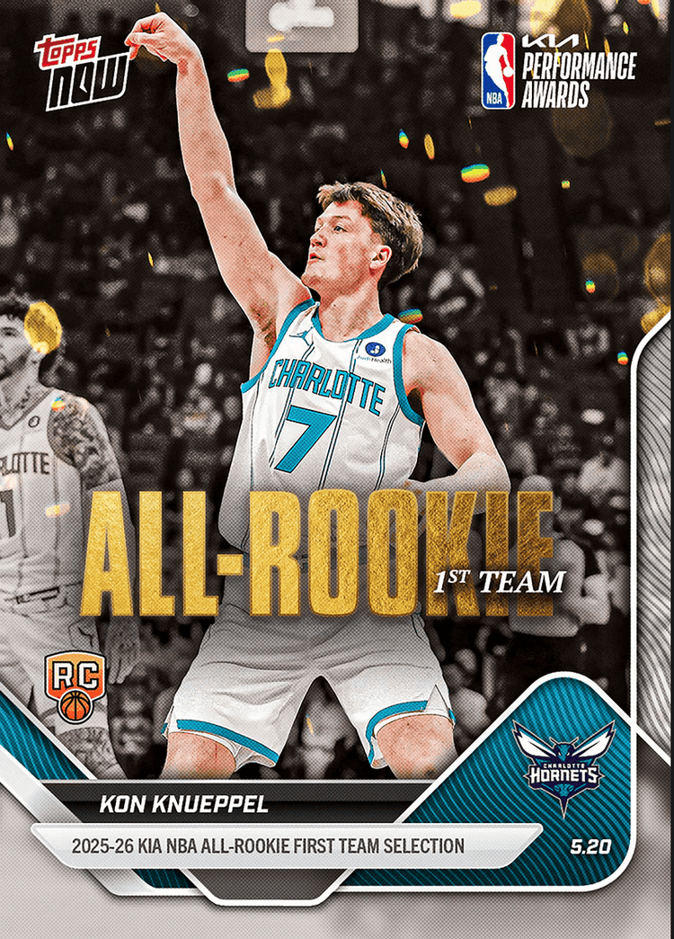 2025 Topps Now Kon Knueppel #AR02 2025-26 KIA NBA All Rookie First Team Selection Charlotte Hornets Rookie RC Basketball Card