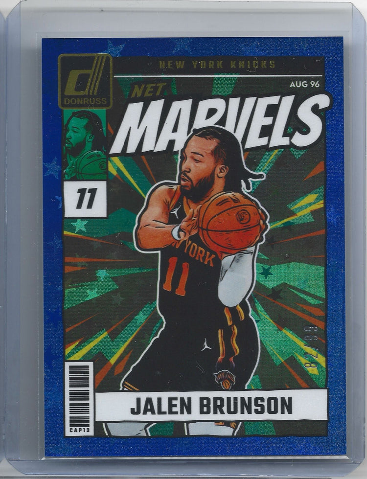 2024 Panini Donruss Jalen Brunson #25 /99 Net Marvels Holo Blue Basketball Card