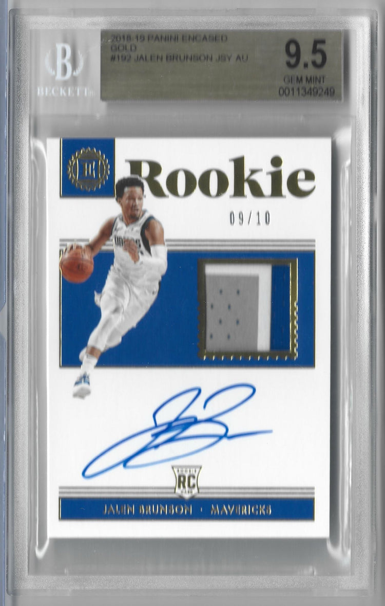 Graded 2018 Panini Encased Jalen Brunson #192 /10 Gold Player Worn RPA Rookie RC Basketball Card BGS 9.5 Auto 10 Gem Mint