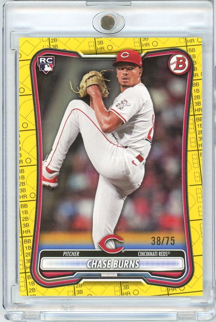 2026 Topps Bowman Chase Burns #3 /75 Yellow Pattern Scorecard Rookie RC Baseball Card