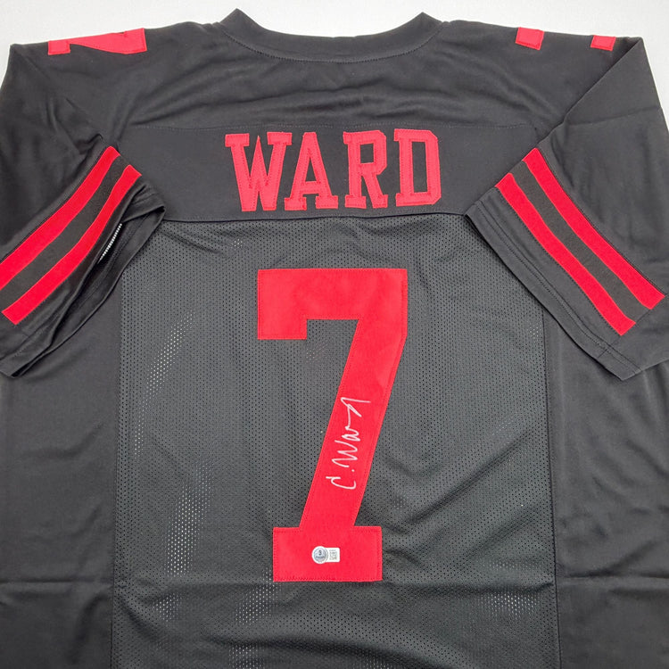 Autographed/Signed Charvarius Ward San Francisco Black Football Jersey Beckett BAS COA