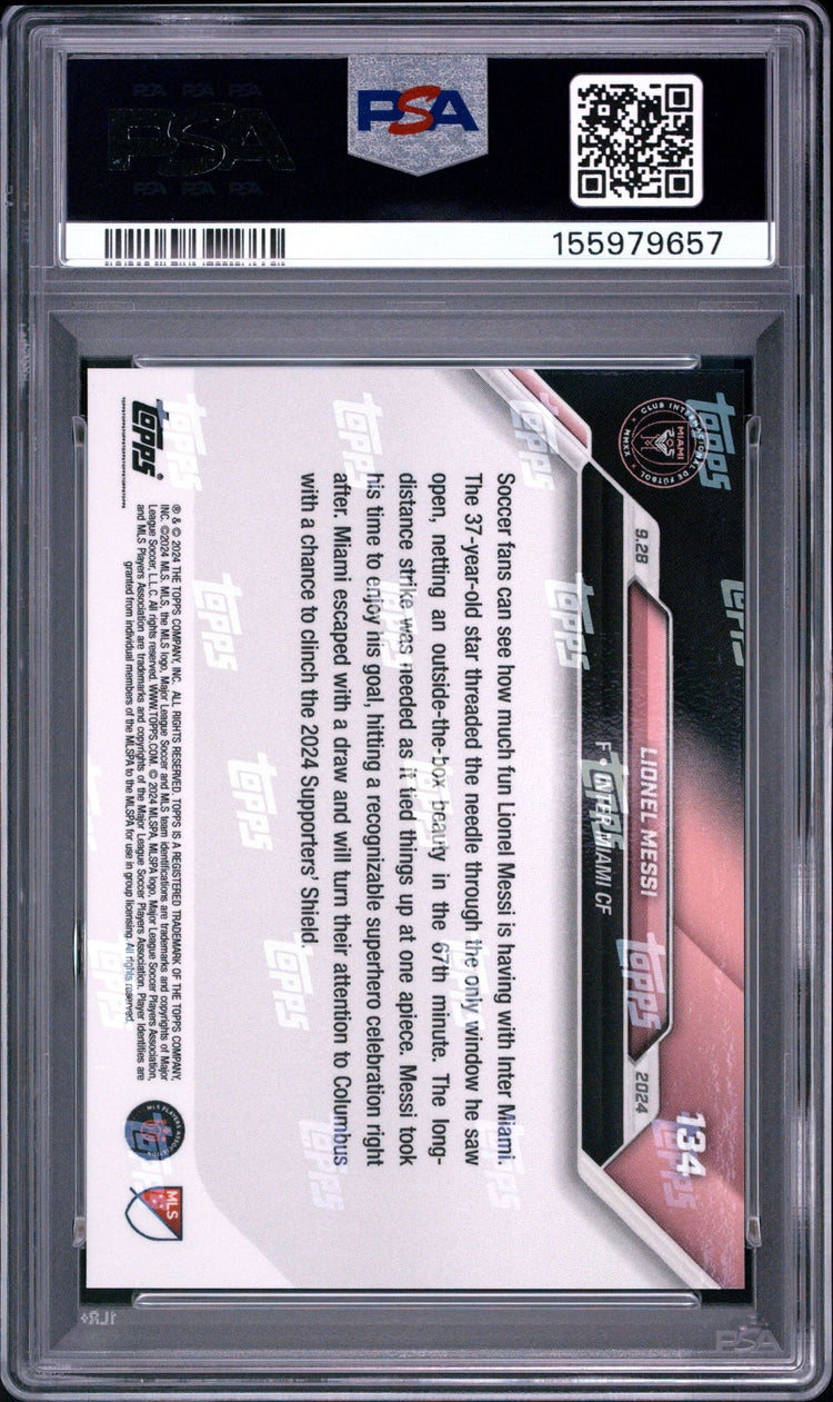 Graded 2024 Topps Now MLS Lionel Messi #134 Futbol Superhero Celebrates Golazo in Style Soccer Card PSA 10 Gem Mint