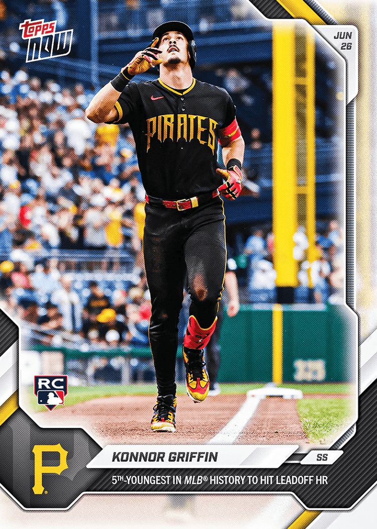 2026 Topps Now Konnor Griffin #379 5th Youngest in MLB History to Hit Leadoff Home Run Pittsburgh Pirates Rookie RC Baseball Card