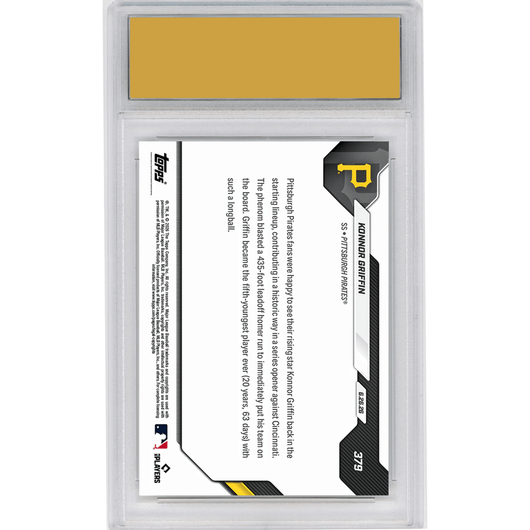Graded 2026 Topps Now Konnor Griffin #379 5th Youngest in MLB History to Hit Leadoff Home Run Pittsburgh Pirates Rookie RC Baseball Card HOFSM 10 Gem Mint