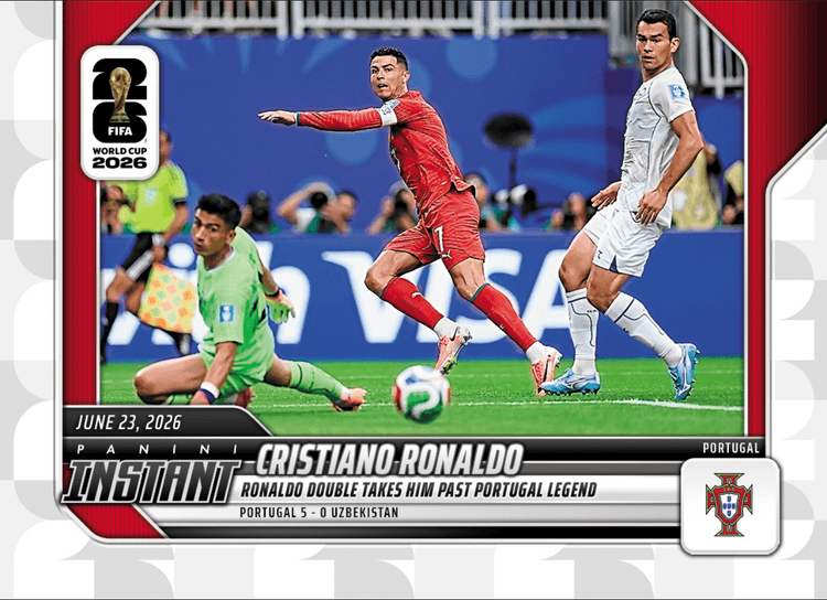 2026 Panini Instant FIFA World Cup Cristiano Ronaldo #100 Ronaldo Double Takes Him Past Portugal Legend Portugal Soccer Card