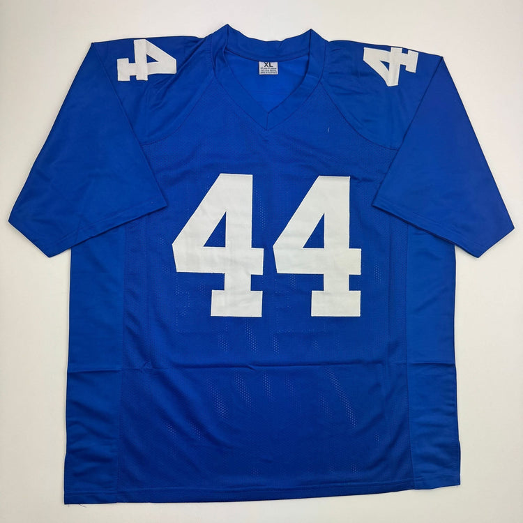 Autographed/Signed Cam Skattebo New York Blue Football Jersey Beckett BAS COA
