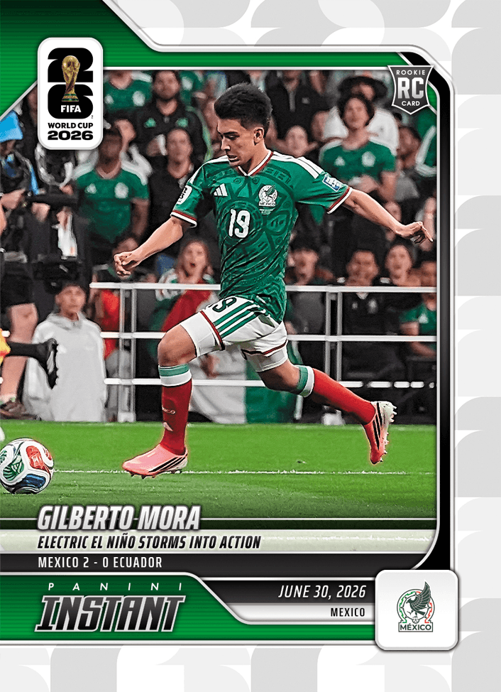 2026 Panini Instant FIFA World Cup Gilberto Mora #179 Electric El Nino Storms into Action Mexico Rookie RC Soccer Card