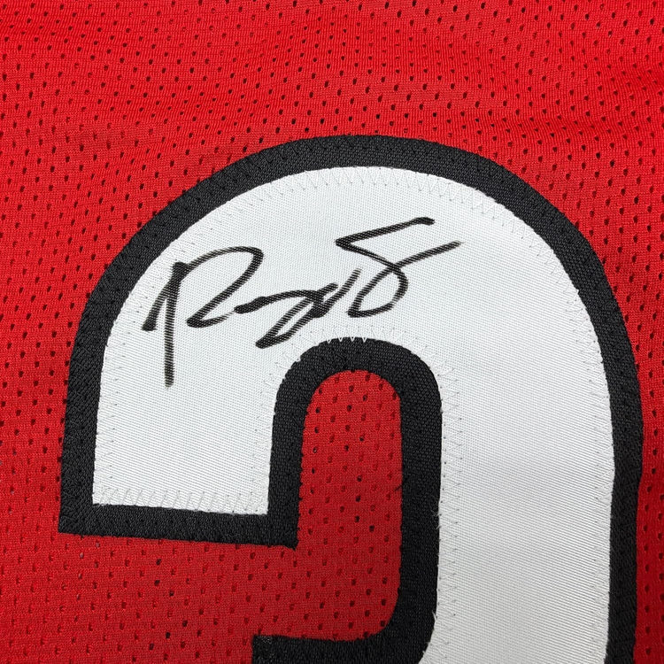 Framed Autographed/Signed Roquan Smith 35x39 Georgia Red College Football Jersey Beckett BAS COA
