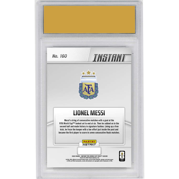 Graded 2026 Panini Instant FIFA World Cup Lionel Messi #160 More History For Marvelous Messi Argentina Soccer Card HOFSM 10 Gem Mint