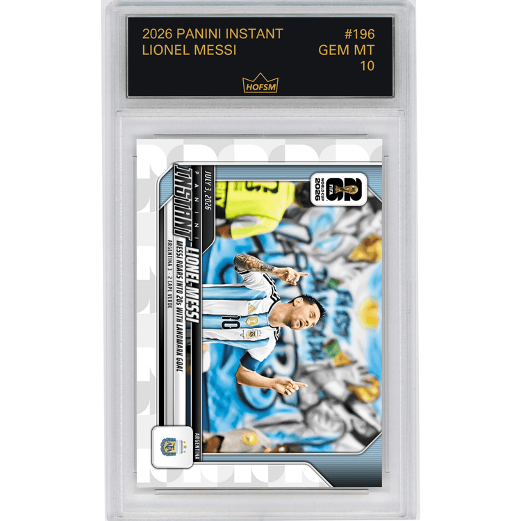 Graded 2026 Panini Instant FIFA World Cup Lionel Messi #196 Messi Roars into 20s with Landmark Goal Argentina Soccer Card HOFSM 10 Gem Mint