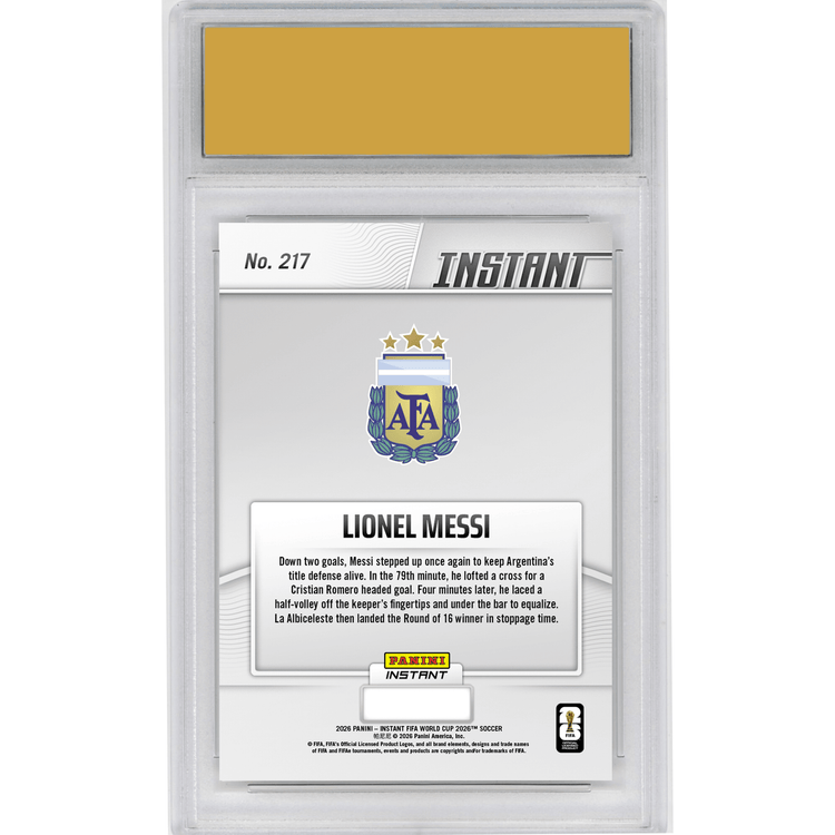 Graded 2026 Panini Instant FIFA World Cup Lionel Messi #217 Maestro Messi Orchestrates Epic Comeback Argentina Soccer Card HOFSM 10 Gem Mint