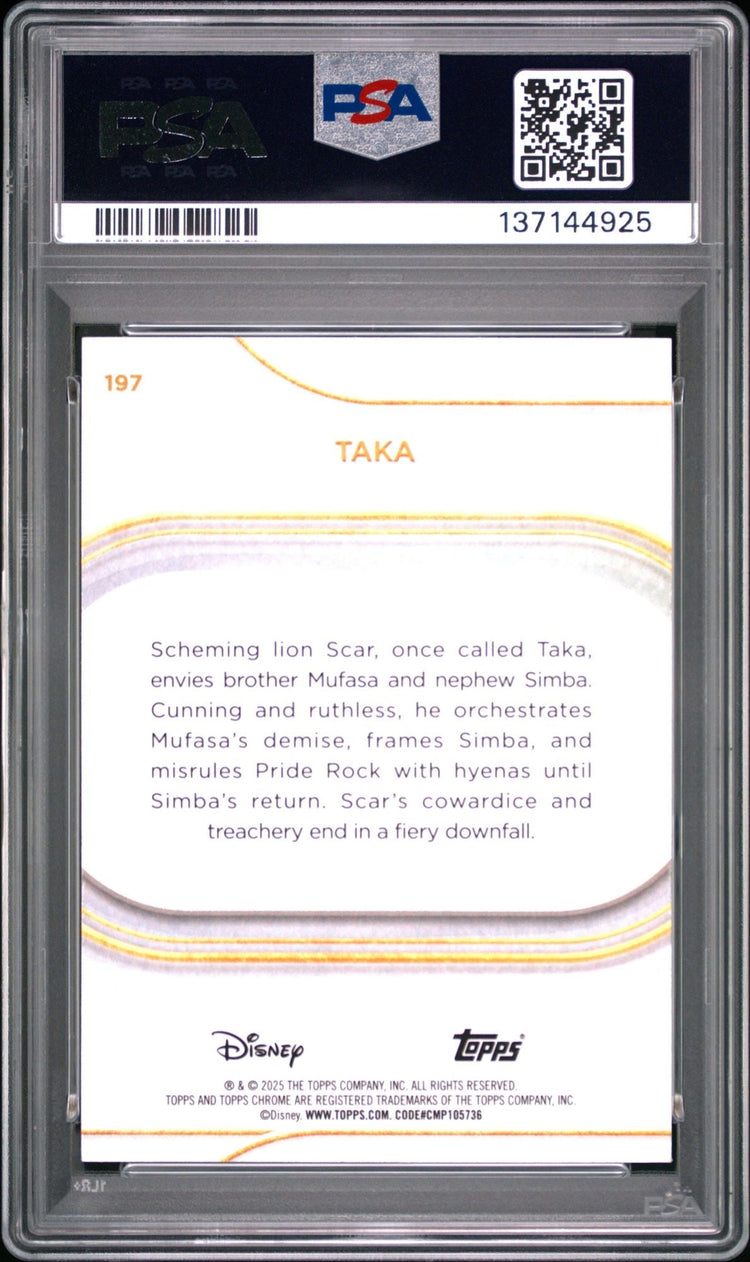 Graded 2025 Topps Chrome Disney Taka #197 #/99 Green Refractor The Lion King Live Action Rookie RC Debut Card PSA 10 Gem Mint