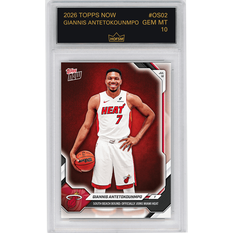 Graded 2026 Topps Now Giannis Antetokounmpo #OS02 South Beach Bound: Officially Joins Miami Heat Basketball Card HOFSM 10 Gem Mint