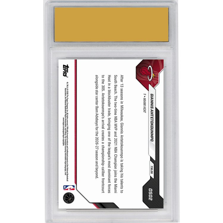 Graded 2026 Topps Now Giannis Antetokounmpo #OS02 South Beach Bound: Officially Joins Miami Heat Basketball Card HOFSM 10 Gem Mint