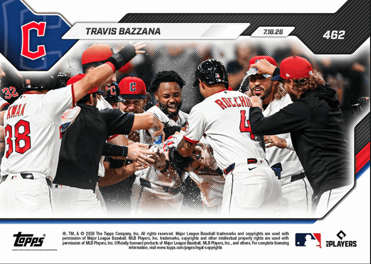 2026 Topps Now Travis Bazzana #462 2 Run Blast Delivers First Career Walk Off Home Run Cleveland Guardians Rookie RC Baseball Card