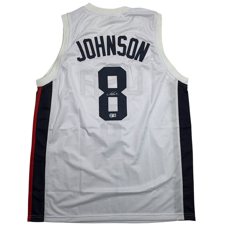 Autographed/Signed Joe Johnson United States USA Olympic White Basketball Jersey Beckett BAS COA